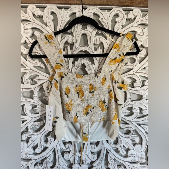 NWT KIROUS LINEN BLEND LEMON PRINT CROP TOP - Picture 2 of 3